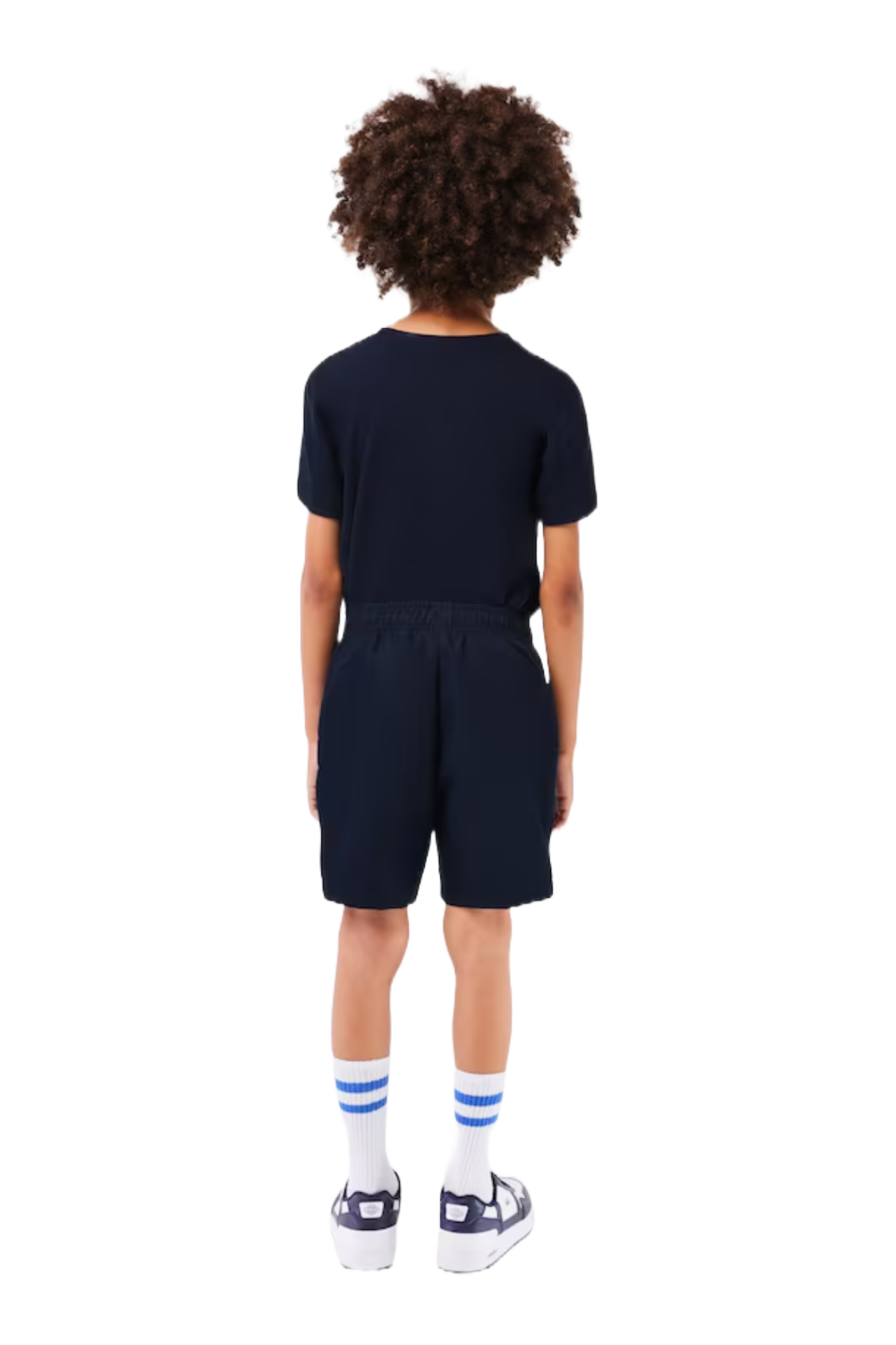 Lacoste Boys Sport Diamond Weave Shorts featuring lightweight breathable fabric, athletic fit, elastic waistband, and crocodile branding.