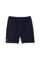 Lacoste Boys Sport Diamond Weave Shorts featuring lightweight breathable fabric, athletic fit, elastic waistband, and crocodile branding.