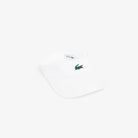 Lacoste Diamond Taffeta Sport Visor featuring lightweight performance fabric, adjustable fit, open-top ventilation, and crocodile branding.
