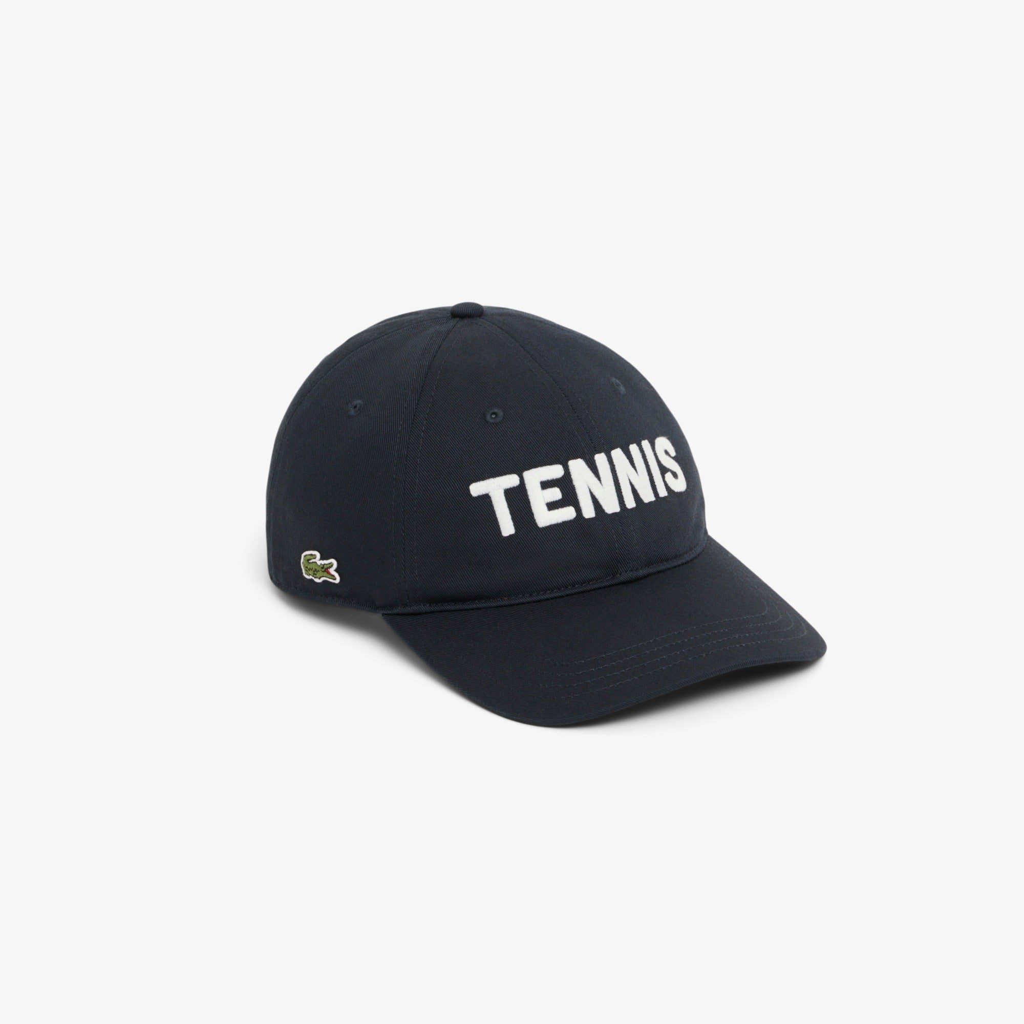 Lacoste Embroidered Cotton Twill Tennis Cap featuring premium cotton twill fabric, embroidered details, adjustable fit, and crocodile branding.