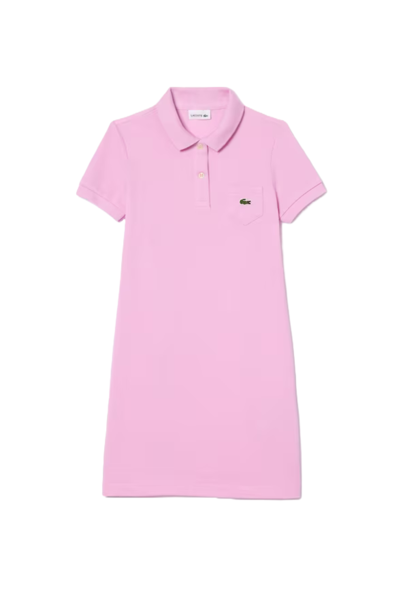 Lacoste Girls Cotton Polo Tennis Dress featuring soft cotton fabric, classic polo collar, tennis-inspired styling, and crocodile branding.