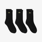 Lacoste Men's 3-Pack Sports Socks featuring breathable fabric, cushioned comfort, reinforced durability, and signature crocodile branding.