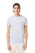 Lacoste Men's Crew Neck Pima Cotton Jersey T-Shirt featuring premium Pima cotton, soft breathable comfort, and signature crocodile branding.