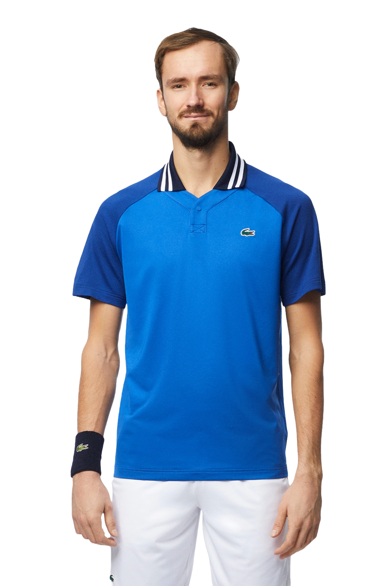 Lacoste Men's x Daniil Medvedev Ultra-Dry Tennis Polo featuring moisture-wicking performance fabric, athletic fit, and signature collection detailing.