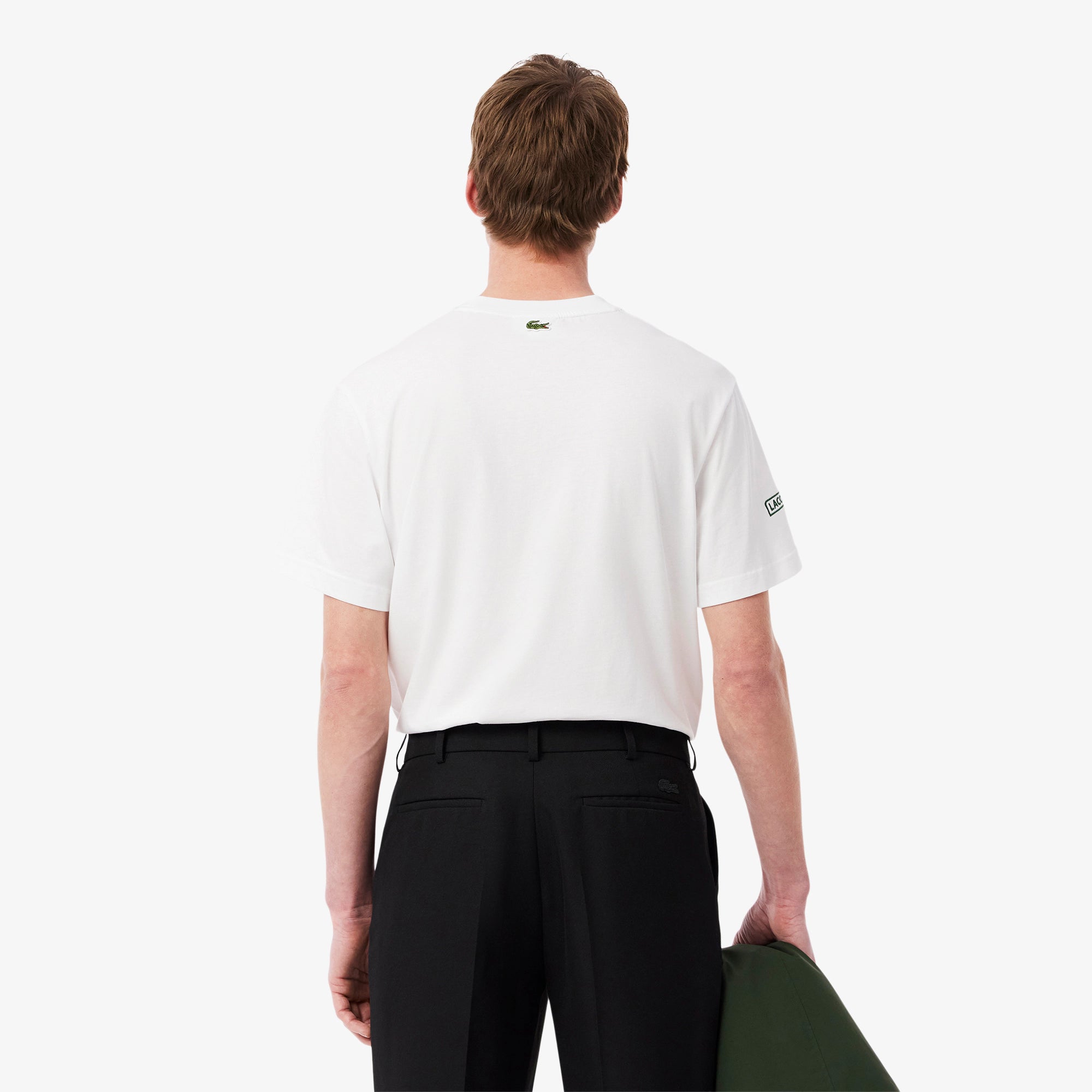 Lacoste Men's Printed Jersey T-Shirt featuring soft jersey fabric, printed graphics, breathable comfort, and signature crocodile branding.