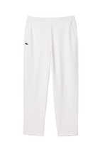 Lacoste Men's Stretchy Sport Sweatpants featuring stretch fabric, athletic fit, adjustable waistband, and signature crocodile branding.