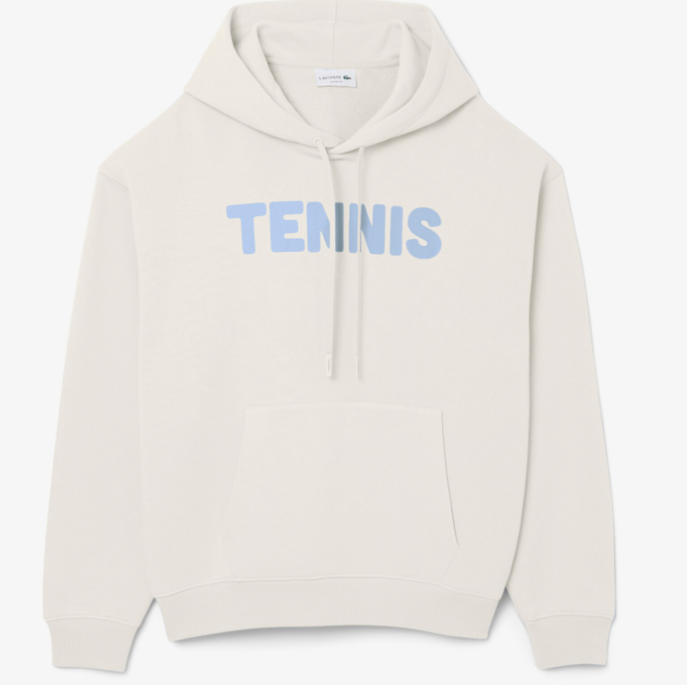 Lacoste Men's Tennis Hoodie featuring soft fabric, an adjustable hood, athletic fit, kangaroo pocket, and crocodile branding.