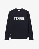 Lacoste Men's Tennis Knit Crew Neck Sweater featuring premium knit fabric, ribbed detailing, classic styling, and crocodile branding.