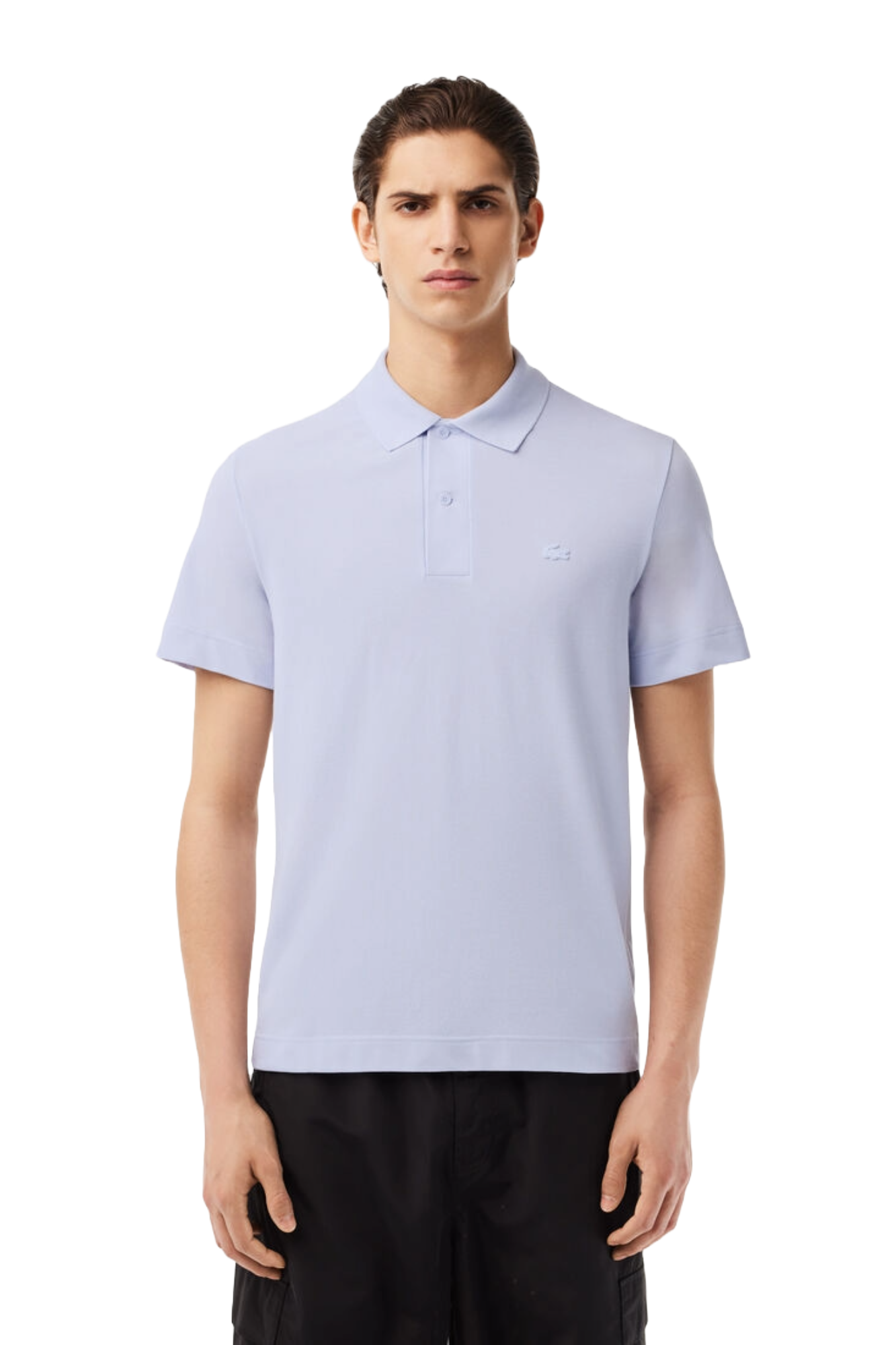 Lacoste Men's Ultralight Piqué Movement Polo featuring lightweight breathable fabric, stretch comfort, and signature crocodile branding.