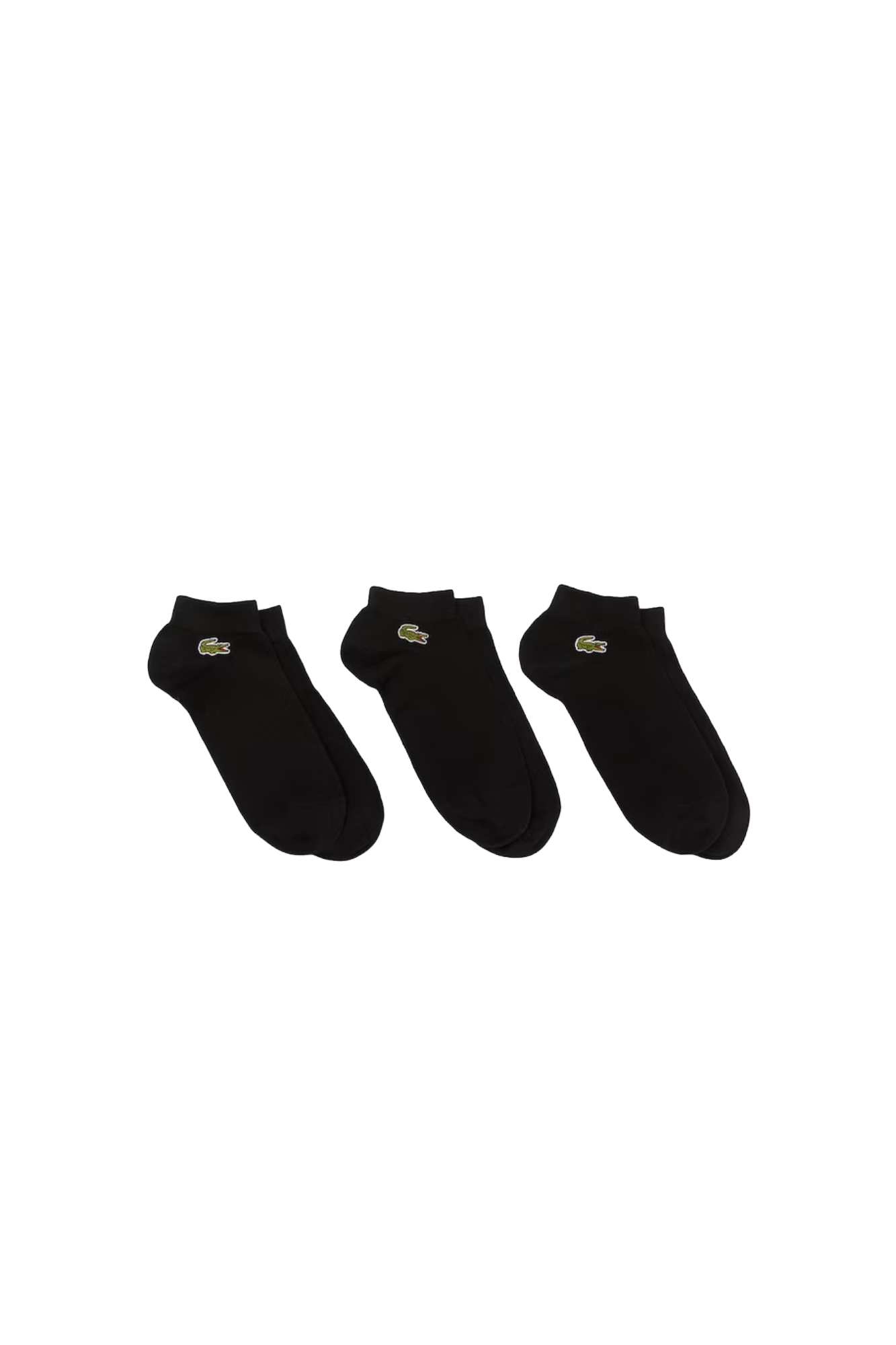 Lacoste Sport Low-Cut Socks 3-Pack featuring a low-profile design, breathable comfort, reinforced durability, and signature crocodile branding.