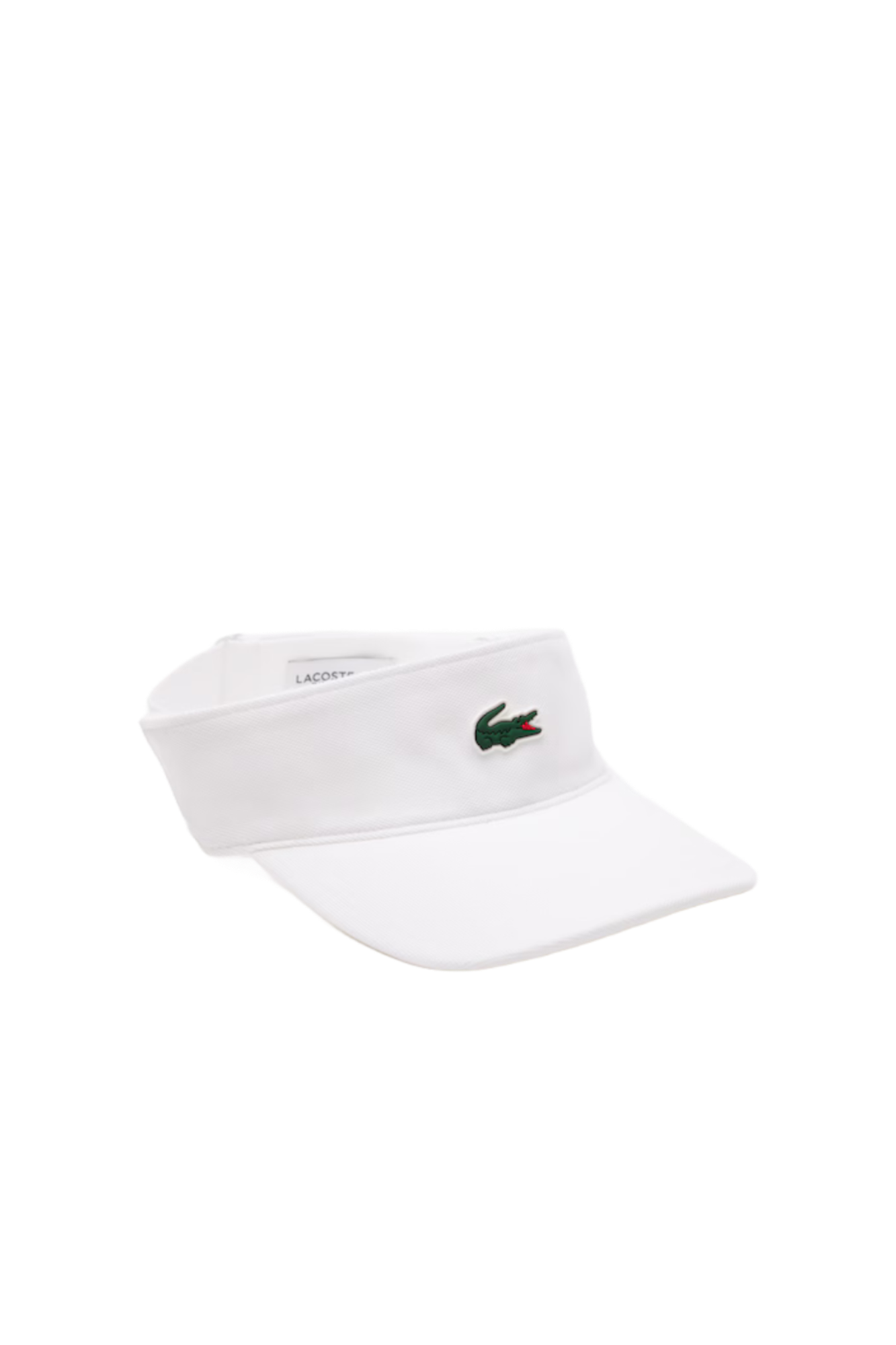 Lacoste Unisex Sport Piqué & Fleece Tennis Visor featuring a fleece-lined sweatband, adjustable fit, sun protection, and crocodile branding.