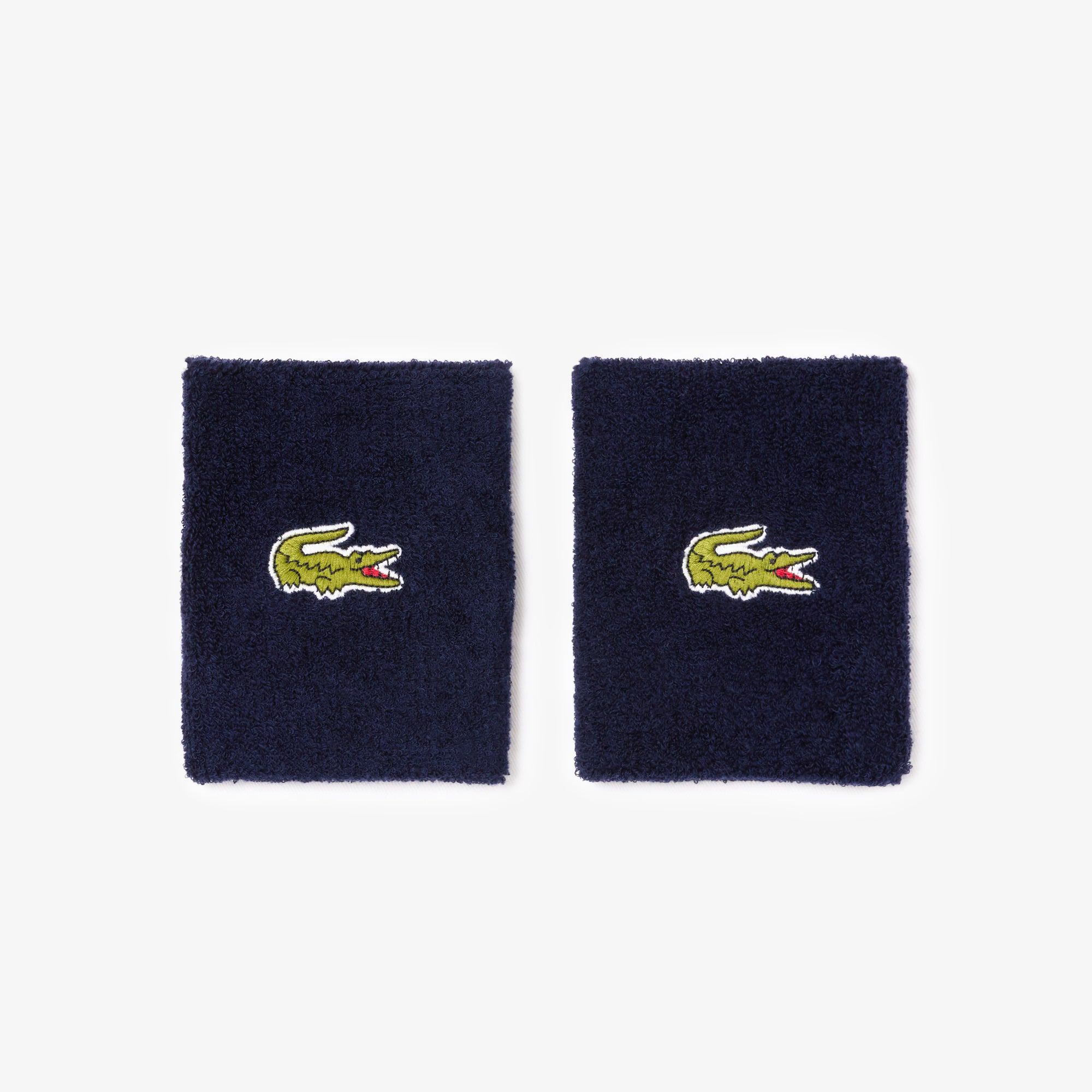 Lacoste Unisex Stretch Cotton Jersey Wristbands featuring soft absorbent fabric, flexible fit, and embroidered crocodile branding.