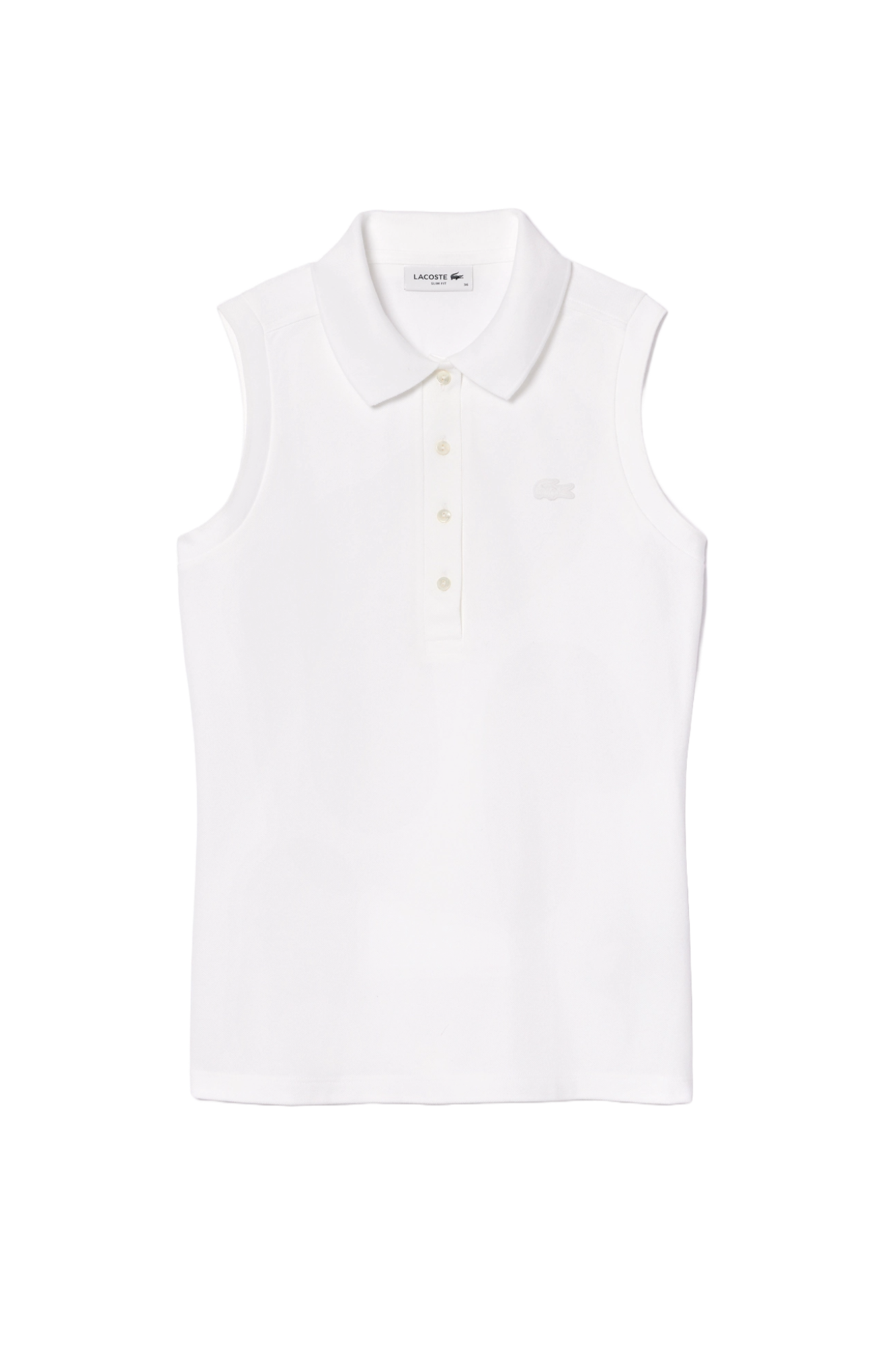Lacoste Women's Slim Fit sleeveless golf polo with breathable performance fabric and iconic crocodile logo for golf and active wear