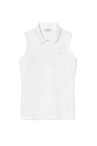 Lacoste Women's Slim Fit sleeveless golf polo with breathable performance fabric and iconic crocodile logo for golf and active wear