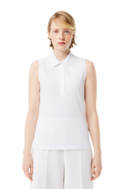 Lacoste Women's Slim Fit sleeveless golf polo with breathable performance fabric and iconic crocodile logo for golf and active wear