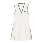 Lacoste Women's Sport Dress with Removable Piqué Shorts featuring lightweight performance fabric, removable shorts, athletic styling, and crocodile branding.