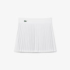 Lacoste Women's Ultra Dry Lined Tennis Skirt featuring stretch performance fabric, integrated liner, moisture management, and crocodile branding.