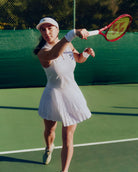 Lacoste Women's Ultra Dry Stretch Tennis Dress featuring moisture-wicking stretch fabric, breathable comfort, athletic fit, and crocodile branding.