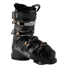 A black 2025 Lange LX W 75 HV ski boot that features a wide fit and GripWalk soles.