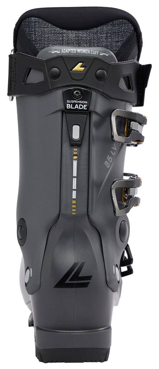 Lange Shadow 85 W LV Women's Ski Boots 2027 featuring a low-volume fit, 85 flex, Dual Pivot technology, and Suspension Blade construction.