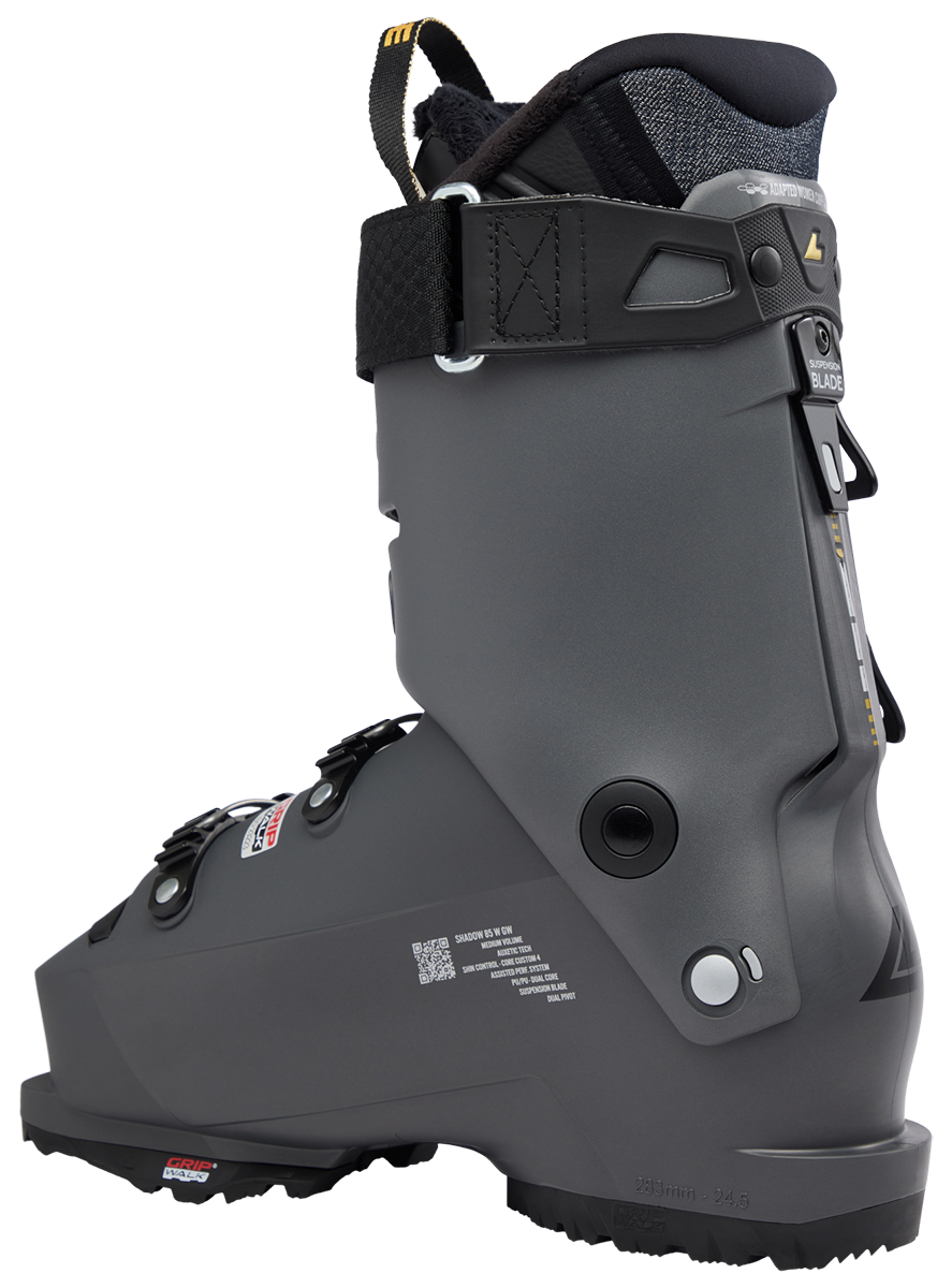 Lange Shadow 85 W MV Women's Ski Boots 2027 featuring a medium-volume fit, 85 flex, Dual Pivot technology, and Suspension Blade construction.