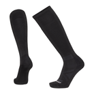 A pair of black Le Bent BootFit Zero Cushion Ski Socks that are made from a blend of merino wool and bamboo.