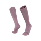 A pair of pink Le Bent BootFit Zero Cushion Ski Socks that are made from a blend of merino wool and bamboo.