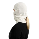 Side view of the Le Bent Double Up Midweight Balaclava featuring a dual-layer Merino wool and bamboo rayon blend, drop-chin hinge, and low-profile flatlock seams.