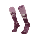 A pair of violet ash Le Bent Elyse Saugstad Pro Zero Cushion Ski Socks that are designed specifically for women to stay warm in harsh winter conditions.