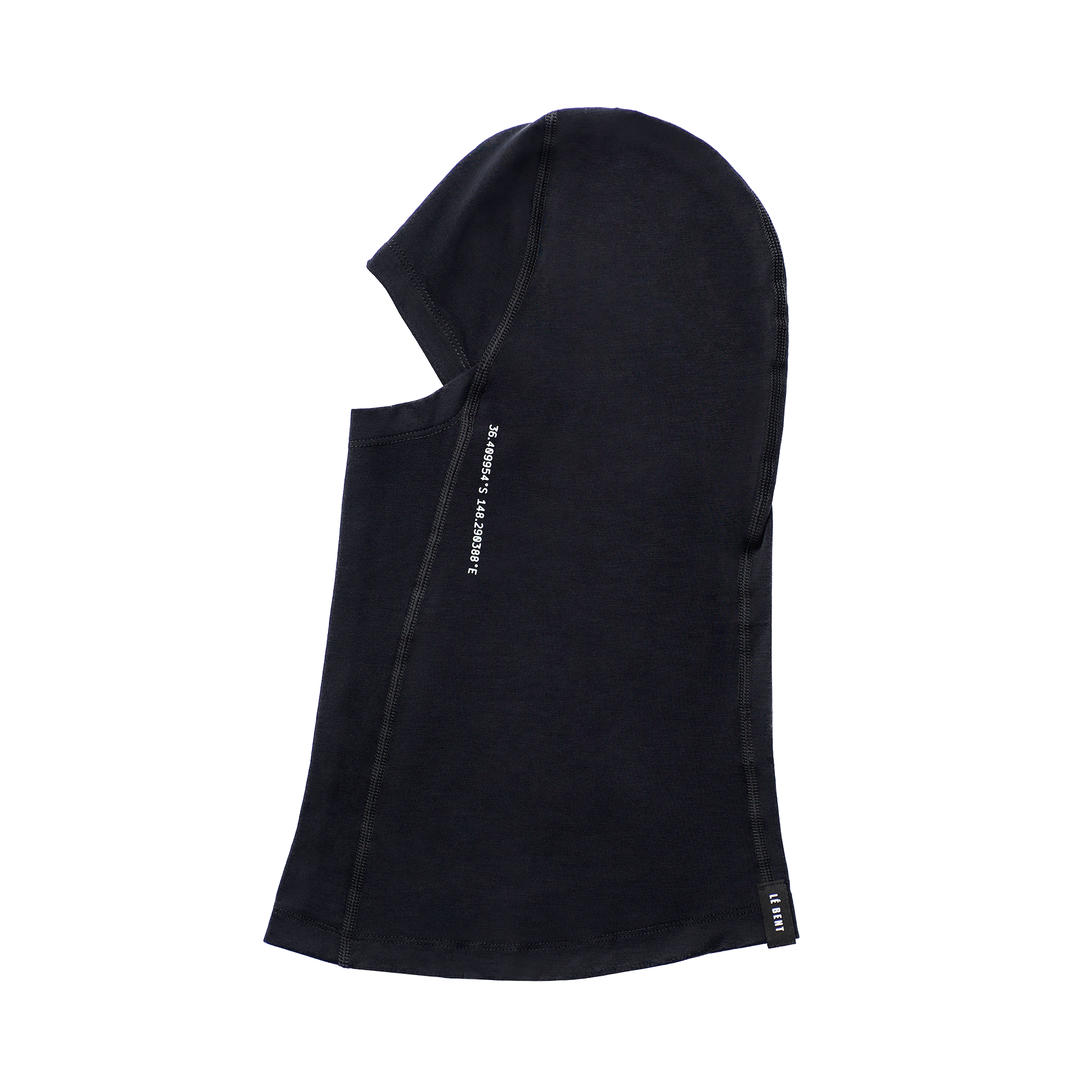 A black Le Bent Kids' Antarctic Heavyweight Fleece Balaclava that is made with a 280g weight bamboo and merino wool blend.