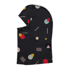 Side view of the Le Bent Jr Confetti Midweight Balaclava featuring a youth-specific fit, Merino wool and bamboo rayon blend, colorful confetti pattern, drop-chin hinge, and flatlock seams.