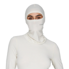 Front view of the Le Bent Lightweight Balaclava featuring a Merino wool and bamboo rayon blend, drop-chin hinge, mesh mouth ventilation port, and low-profile flatlock seams.