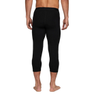 A pair of black Le Bent Men's Core Midweight 3/4 Baselayer Bottoms that are made from a bamboo and merino wool blend.
