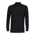 A black Le Bent Men's Midweight 1/4 Zip baselayer top that is made from a warm bamboo and merino wool fabric blend.