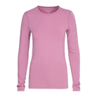 A pink Le Bent Women's Core Midweight Crewneck Baselayer Top that is made from a bamboo and merino wool blend.