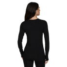 A black Le Bent Women's Core Midweight Crewneck Baselayer Top that is made from a bamboo and merino wool blend.