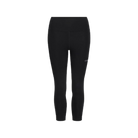 A pair of black Le Bent Women's Core Midweight 3/4 Length Baselayer Bottoms that are made from a bamboo and merino wool blend.