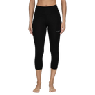A pair of black Le Bent Women's Core Midweight 3/4 Length Baselayer Bottoms that are made from a bamboo and merino wool blend.