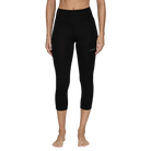 A pair of black Le Bent Women's Core Midweight 3/4 Length Baselayer Bottoms that are made from a bamboo and merino wool blend.