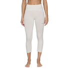 A pair of white Le Bent Women's Core Midweight 3/4 Length Baselayer Bottoms that are made from a bamboo and merino wool blend.