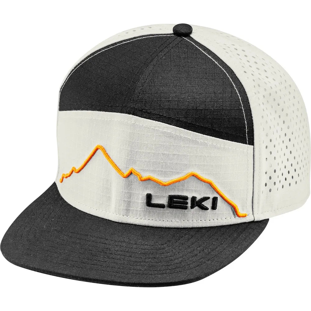 LEKI Casual Cap in white, orange and black featuring a comfortable polyester-cotton construction and signature LEKI branding.