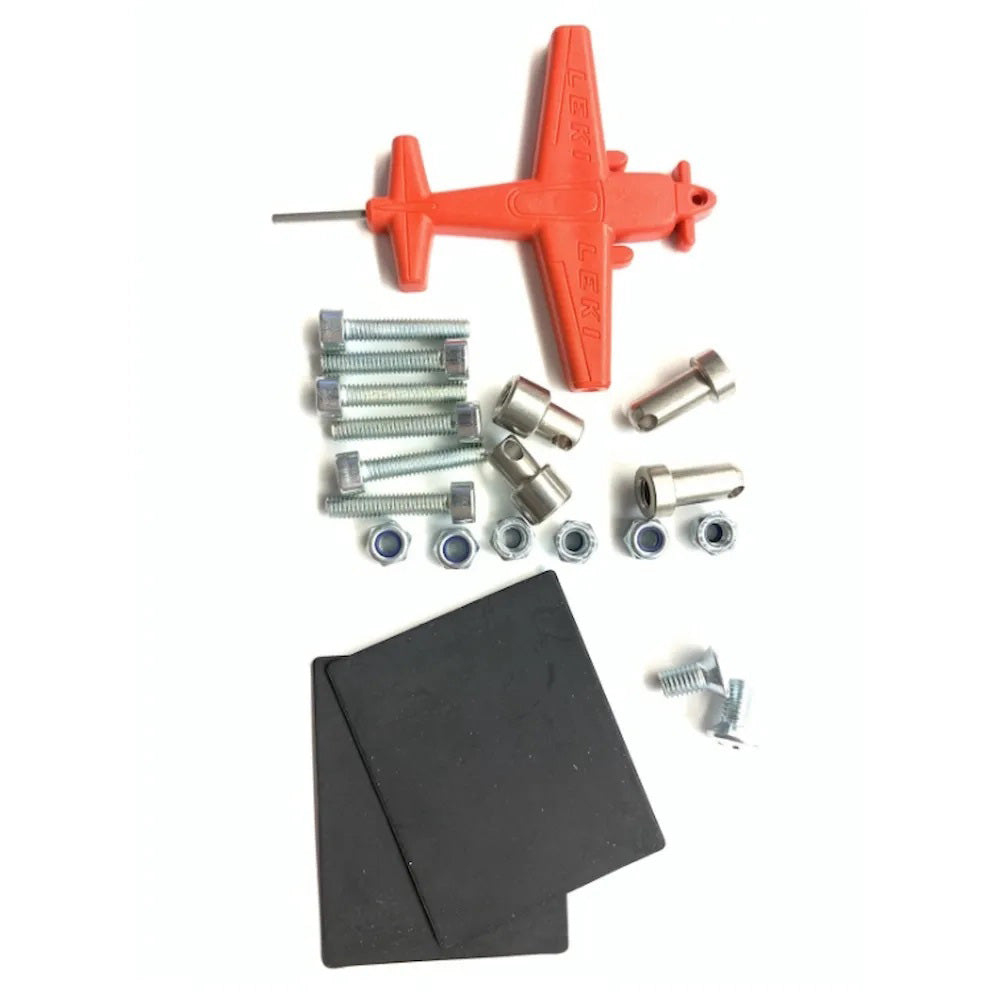 LEKI Gate Guard Parts Kit with top mount, mounting hardware and shims for LEKI ski racing gate guards.