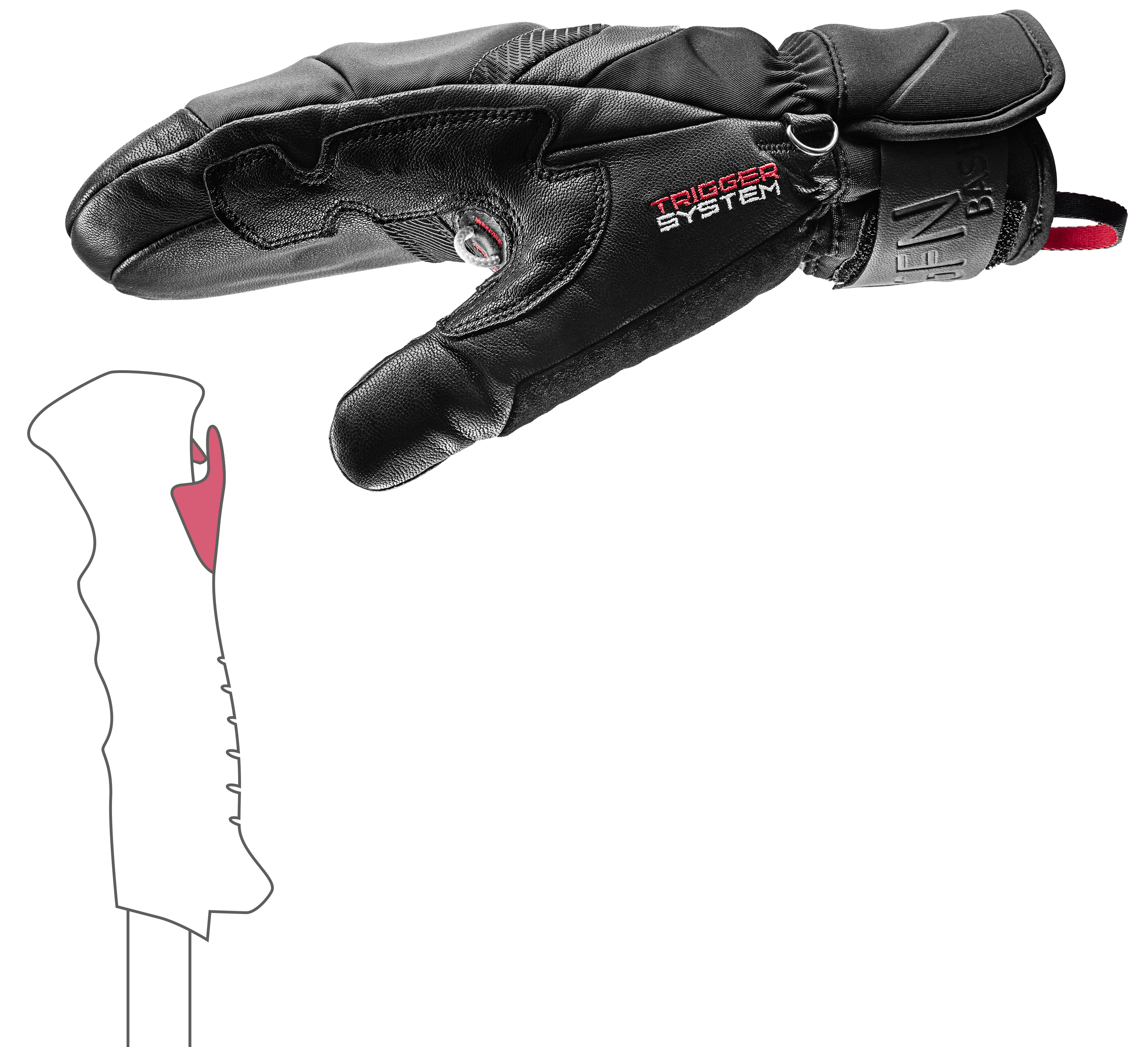 LEKI Griffin Base 3D Mitt featuring premium goatskin leather, Hyperloft insulation, integrated finger channels and LEKI Trigger System.
