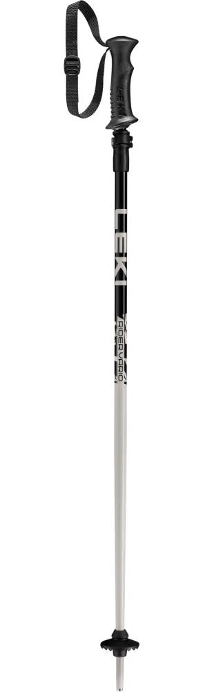 LEKI Rider Vario JR Ski Poles in Black 2027 featuring adjustable 85–105 cm aluminum shafts, Speed Lock Plus and junior-sized grips.