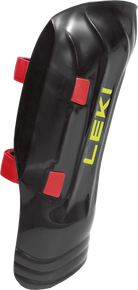 LEKI Shin Guard WC Pro JR featuring lightweight high-impact construction, adjustable straps, anatomical fit, and junior slalom race protection.