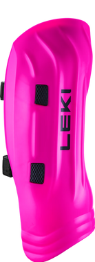 LEKI Shin Guard WC Pro JR featuring lightweight high-impact construction, adjustable straps, anatomical fit, and junior slalom race protection.