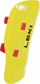 LEKI Shin Guard WC Pro JR featuring lightweight high-impact construction, adjustable straps, anatomical fit, and junior slalom race protection.
