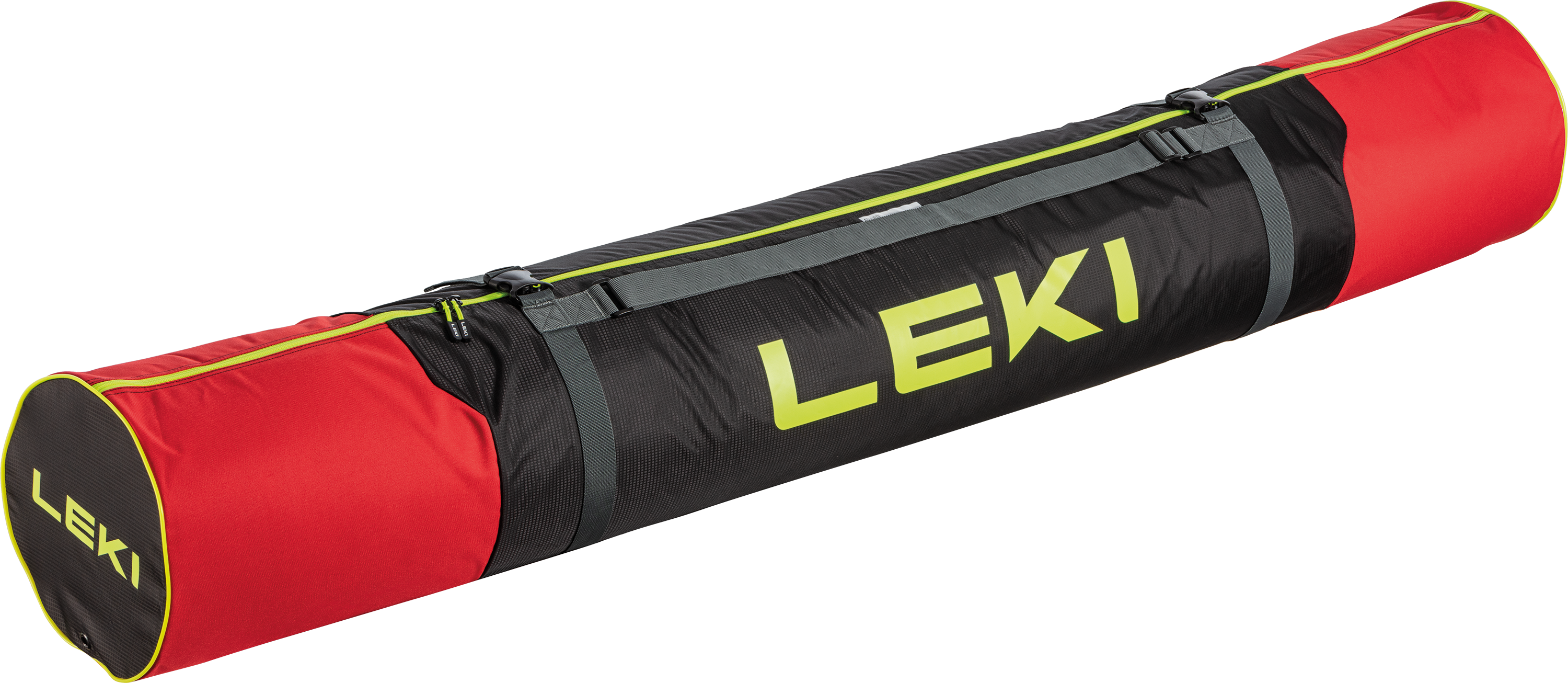 LEKI Ski Bag 185 cm featuring durable polyester construction, full-length zipper, and storage for up to two pairs of alpine skis.