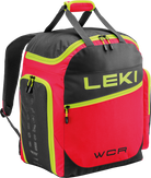 LEKI Ski Boot Bag WCR 60L Red featuring durable water-resistant construction, spacious boot storage, multiple gear compartments, and padded shoulder straps.