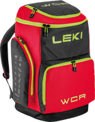 LEKI Ski Boot Bag WCR 85L Red featuring durable water-resistant construction, 85-litre capacity, multiple gear compartments, and ergonomic padded shoulder straps.